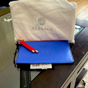 Versace Wallet Blue Red Leather Brand New With Dust Bag